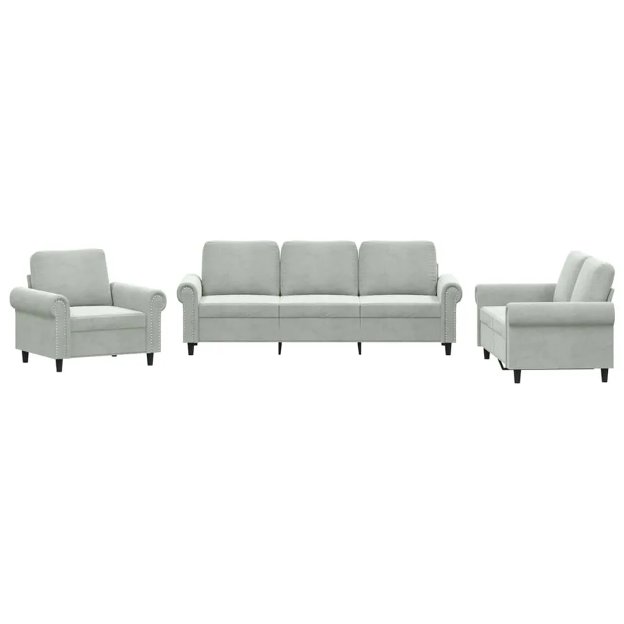 Ensemble de canapés 3 pcs avec coussins Gris clair Velours - 2