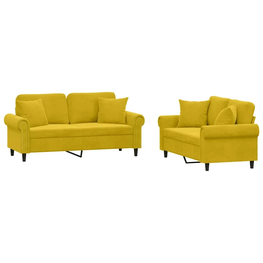 Ensemble de canapés 2 pcs avec coussins jaune velours - 2