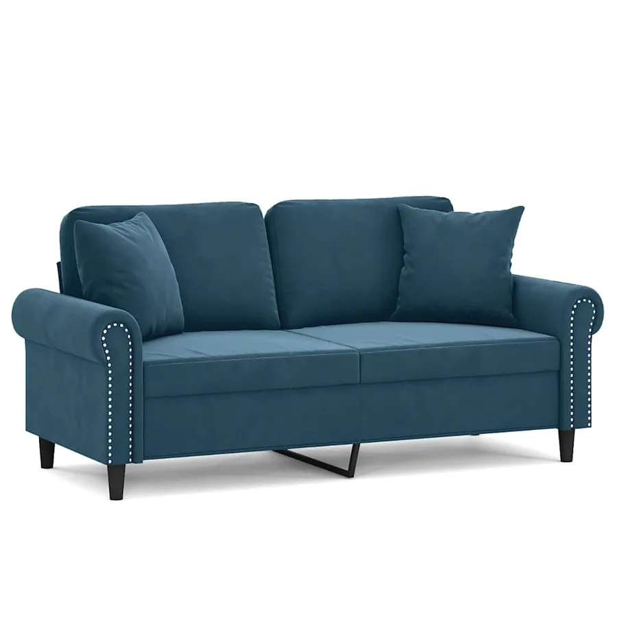 Canapé 2 places avec oreillers décoratifs bleu 140 cm velours - 2