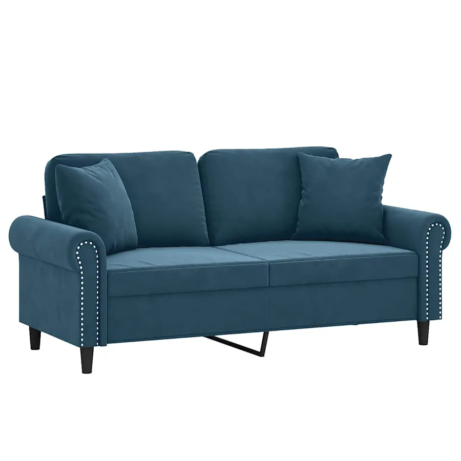 Canapé 2 places avec oreillers décoratifs bleu 140 cm velours - 3