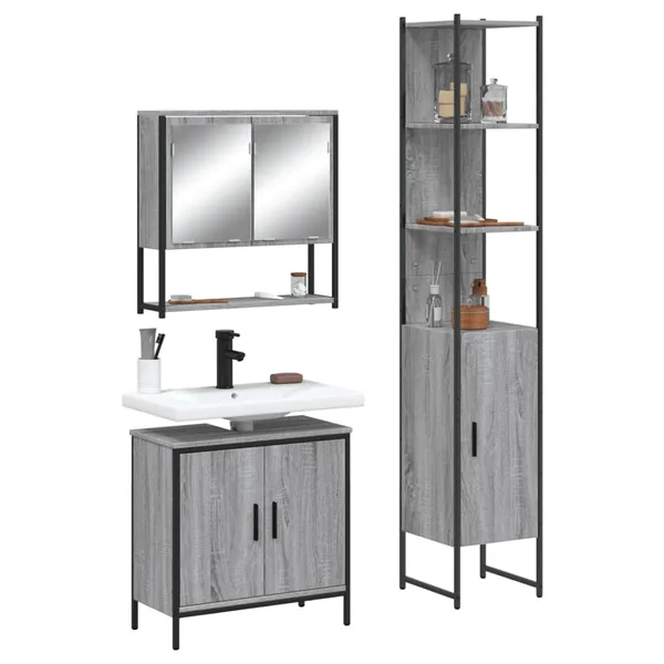 Ensemble de meubles de salle de bain 3 pcs Sonoma gris