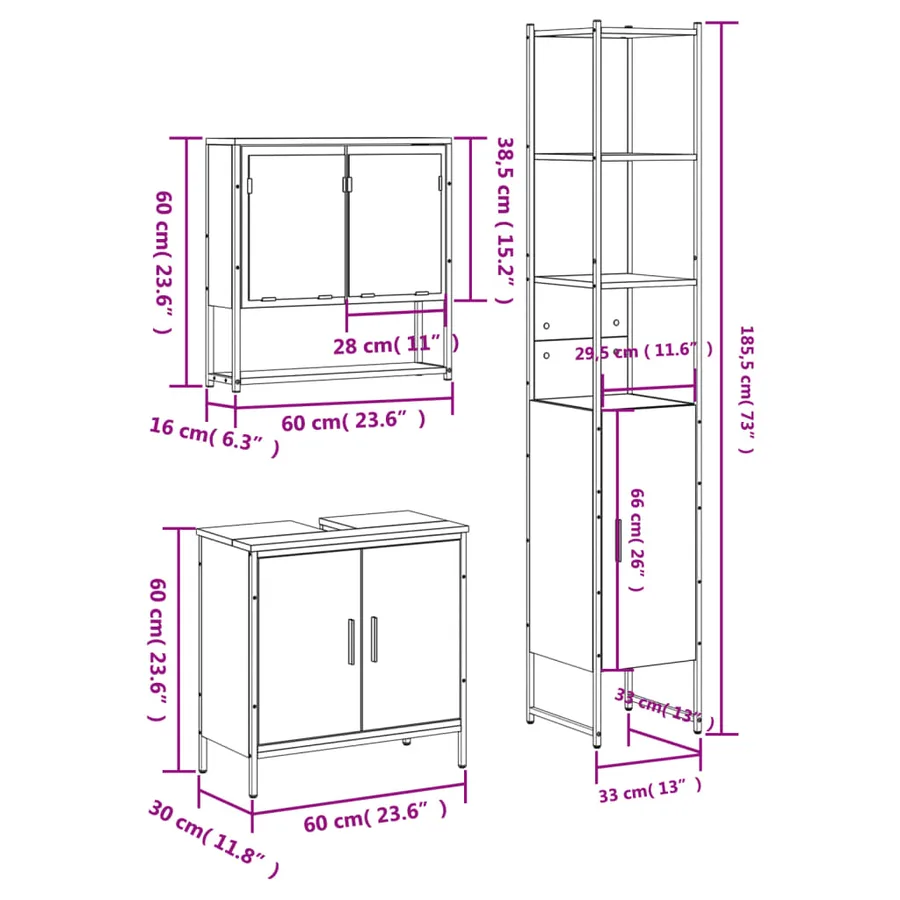 Ensemble de meubles de salle de bain 3 pcs Sonoma gris - 13