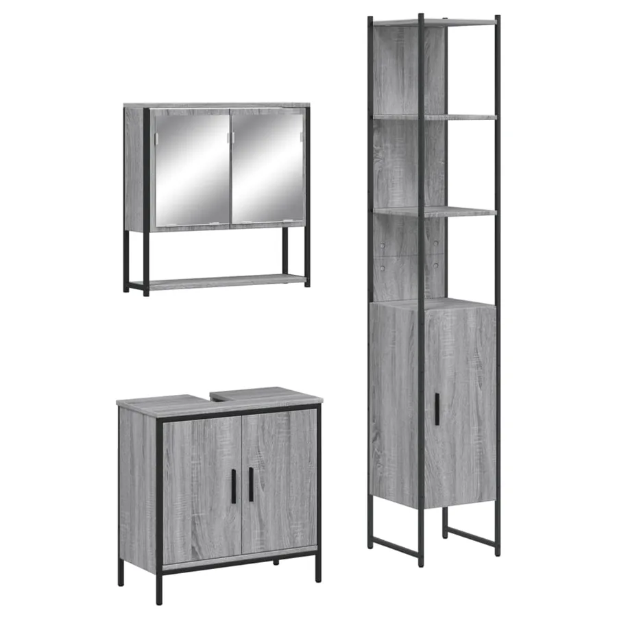Ensemble de meubles de salle de bain 3 pcs Sonoma gris - 2