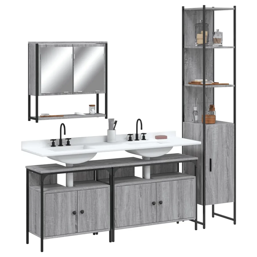 Ensemble de meubles de salle de bain 4 pcs Sonoma gris