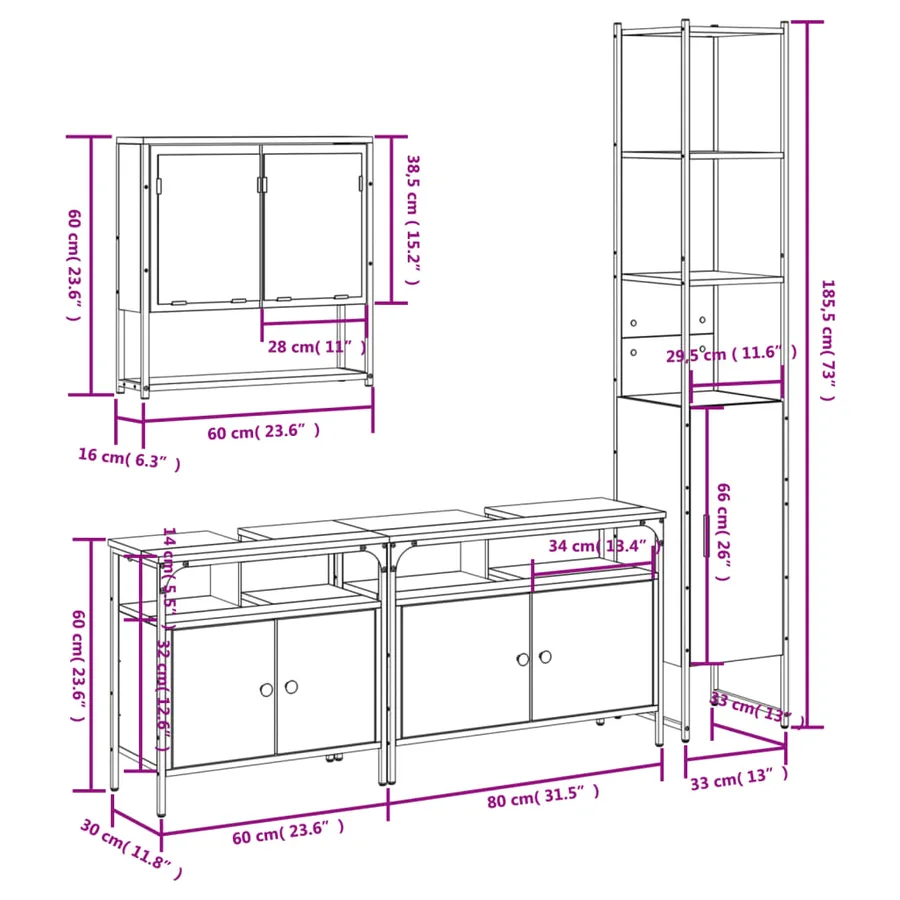 Ensemble de meubles de salle de bain 4 pcs Sonoma gris - 13