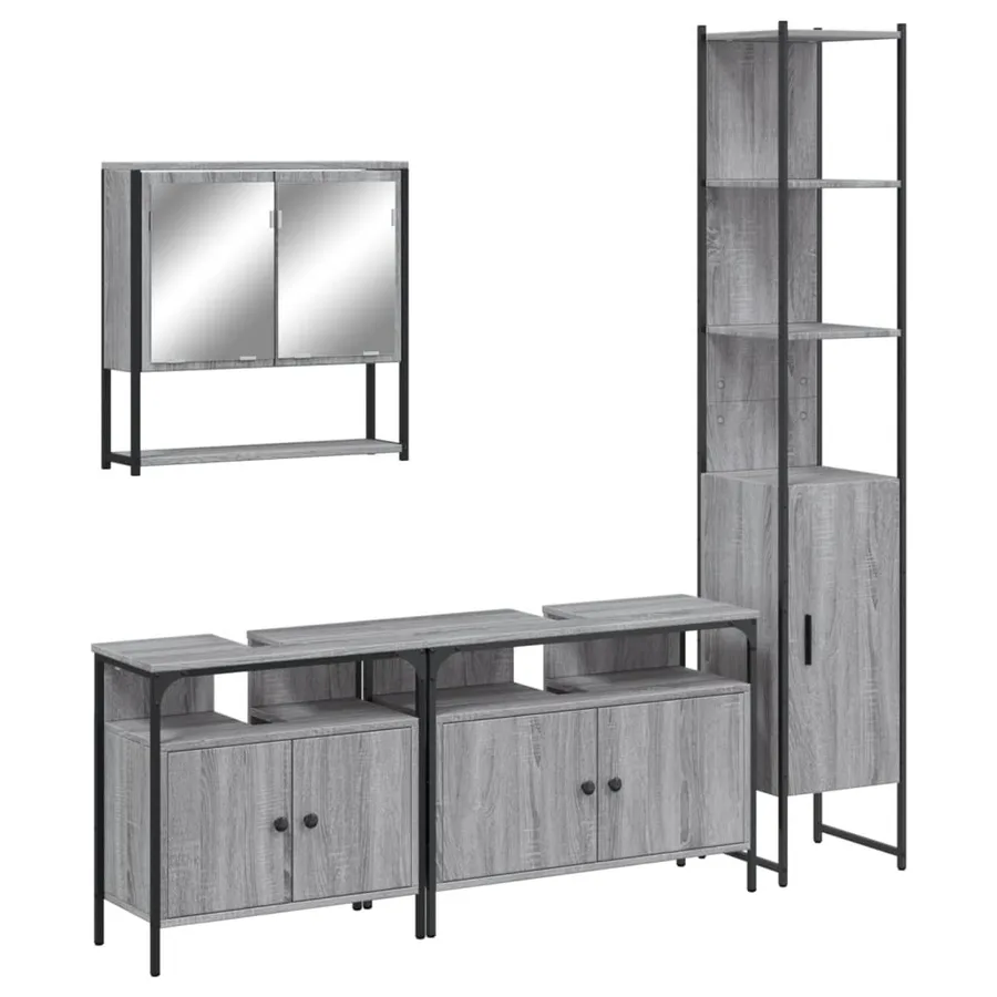 Ensemble de meubles de salle de bain 4 pcs Sonoma gris - 2