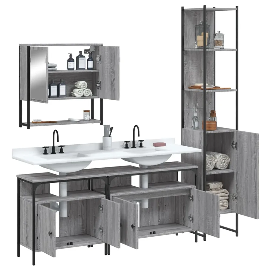 Ensemble de meubles de salle de bain 4 pcs Sonoma gris - 4