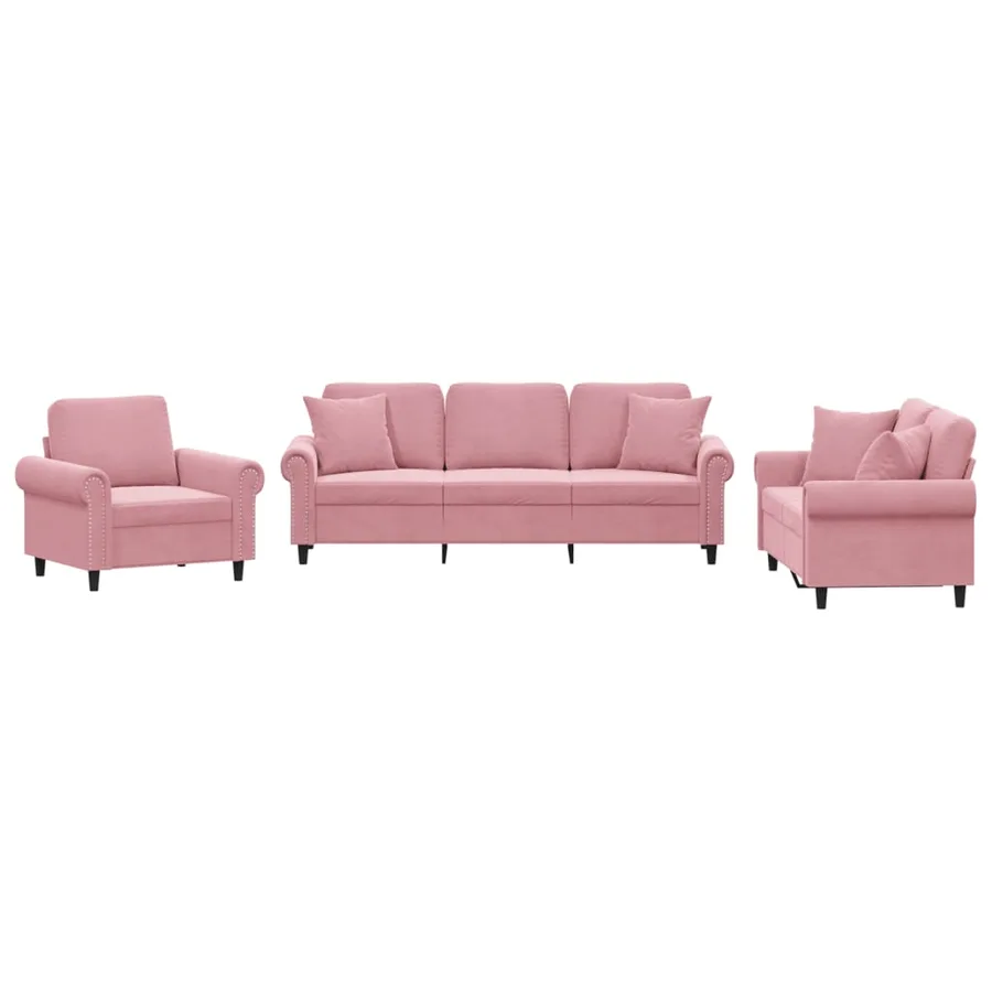 Ensemble de canapés 3 pcs avec coussins rose velours - 2