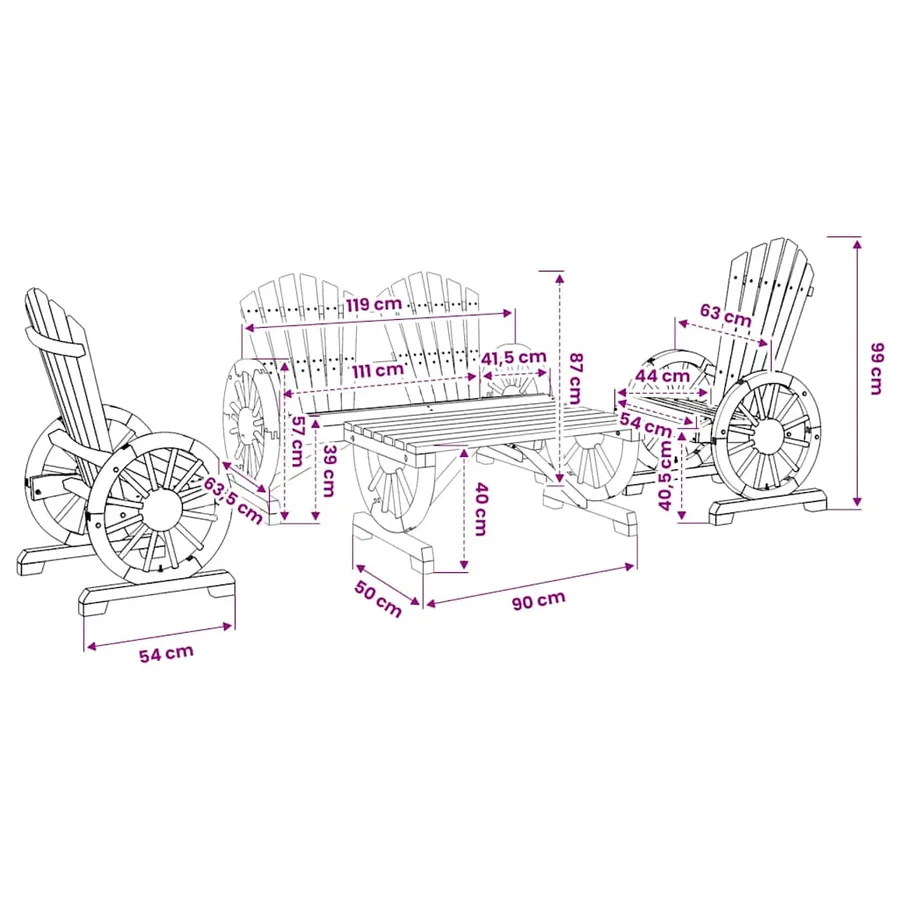 Salon de jardin 4 pcs bois de sapin massif - 14