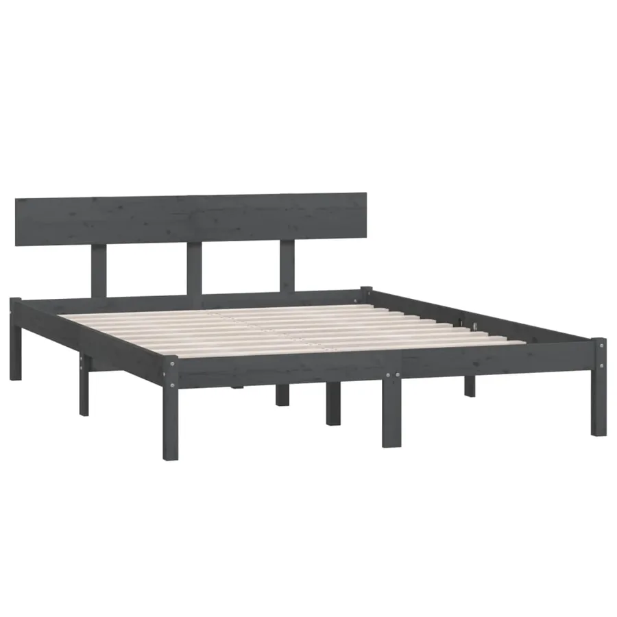 Cadre de lit sans matelas gris bois massif - 3