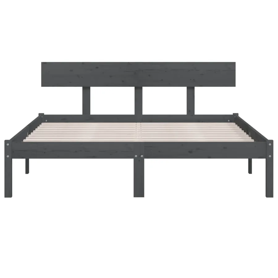 Cadre de lit sans matelas gris bois massif - 4