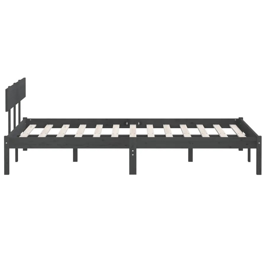 Cadre de lit sans matelas gris bois massif - 5