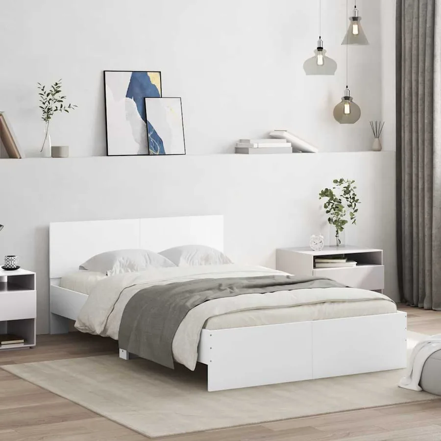 Cadre de lit avec tête de lit et LED blanc 140x190 cm - 4