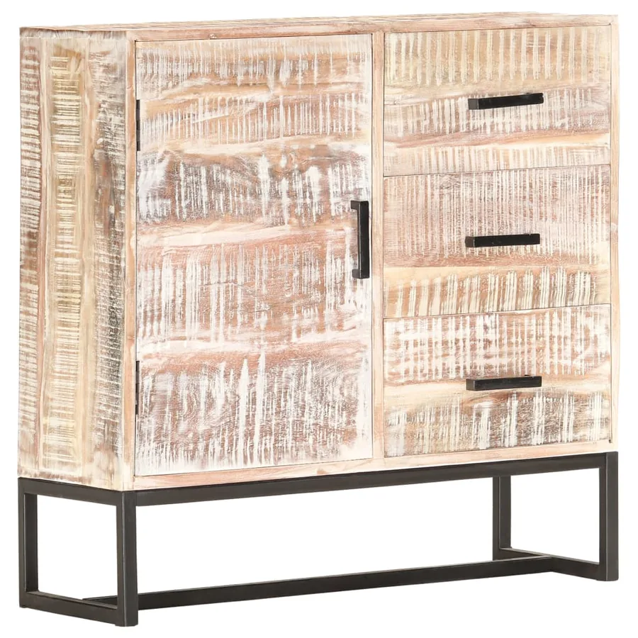 Buffet Blanc 73x30x75 cm Bois d'acacia massif - 10