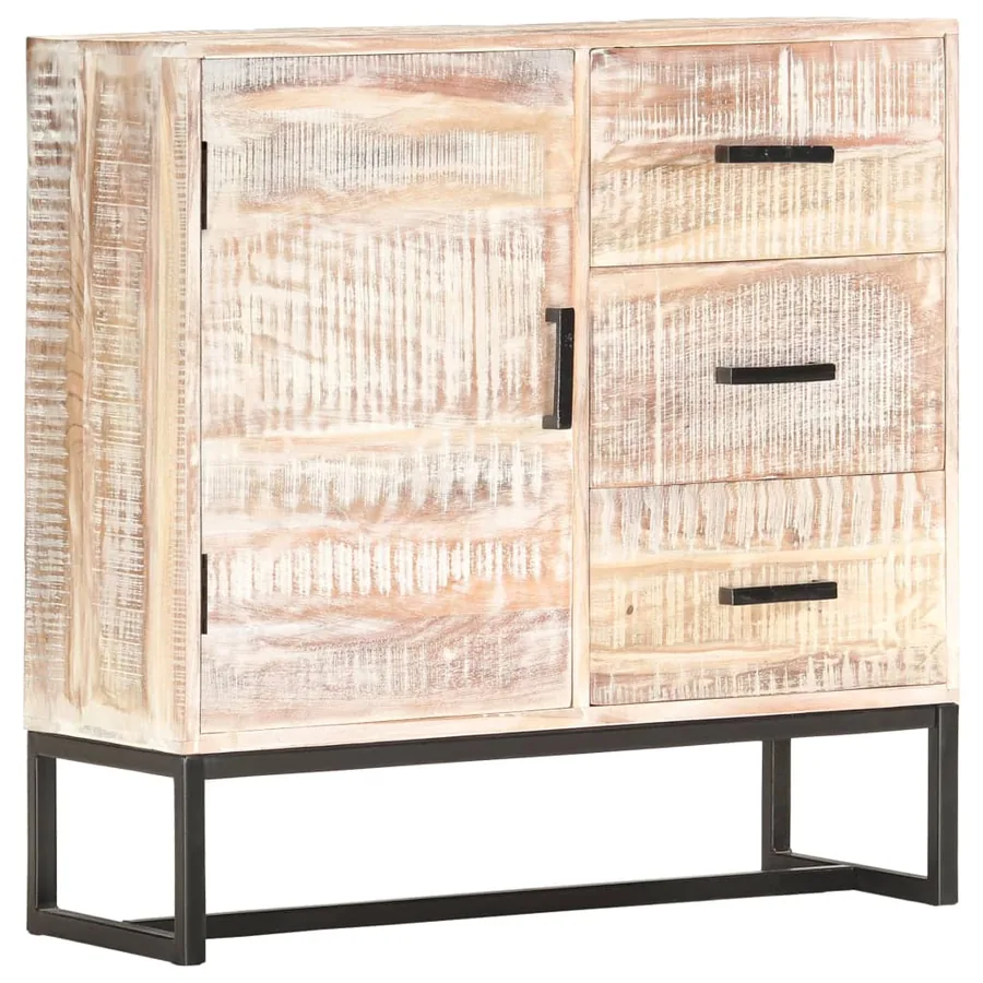 Buffet Blanc 73x30x75 cm Bois d'acacia massif - 11
