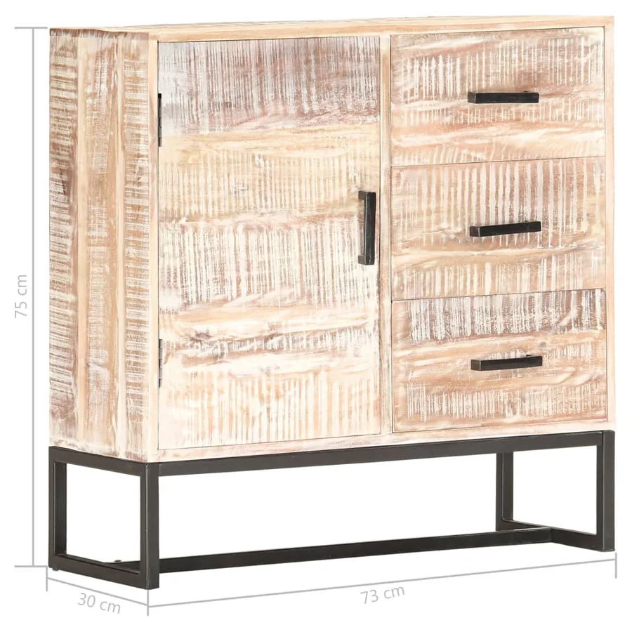 Buffet Blanc 73x30x75 cm Bois d'acacia massif - 7
