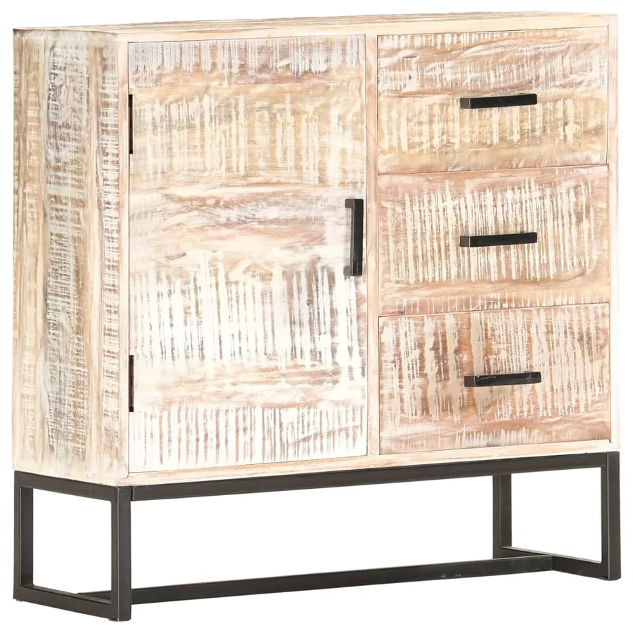 Buffet Blanc 73x30x75 cm Bois d'acacia massif - 8