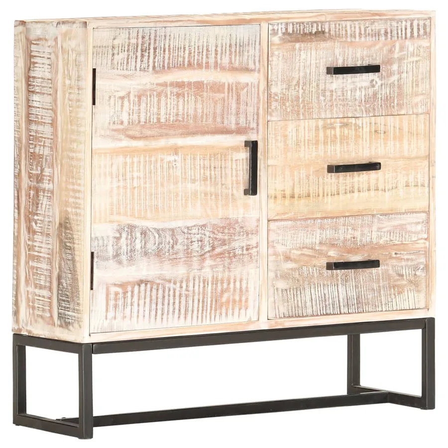 Buffet Blanc 73x30x75 cm Bois d'acacia massif - 9