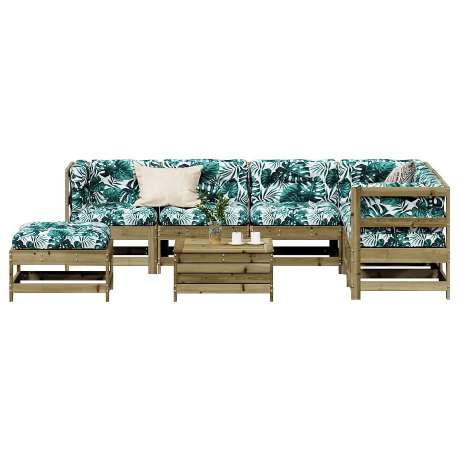 Salon de jardin 8 pcs avec coussins bois de pin imprégné
