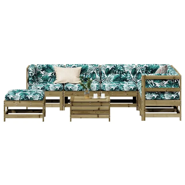Salon de jardin 8 pcs avec coussins bois de pin imprégné