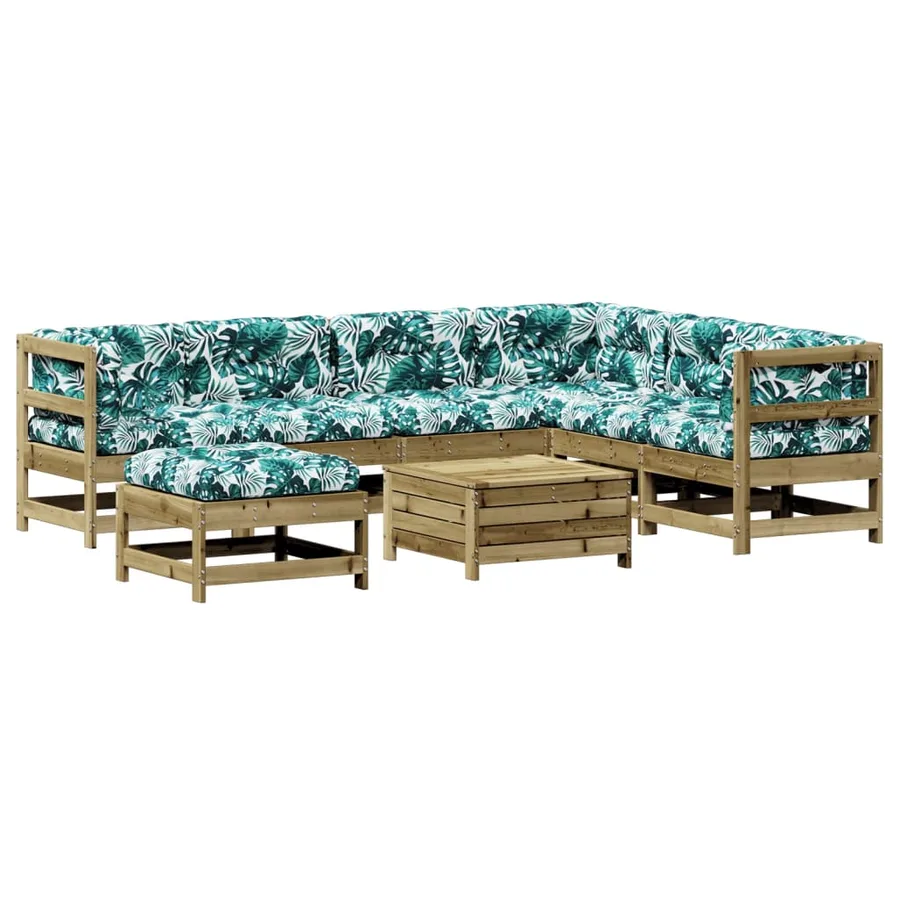 Salon de jardin 8 pcs avec coussins bois de pin imprégné - 2