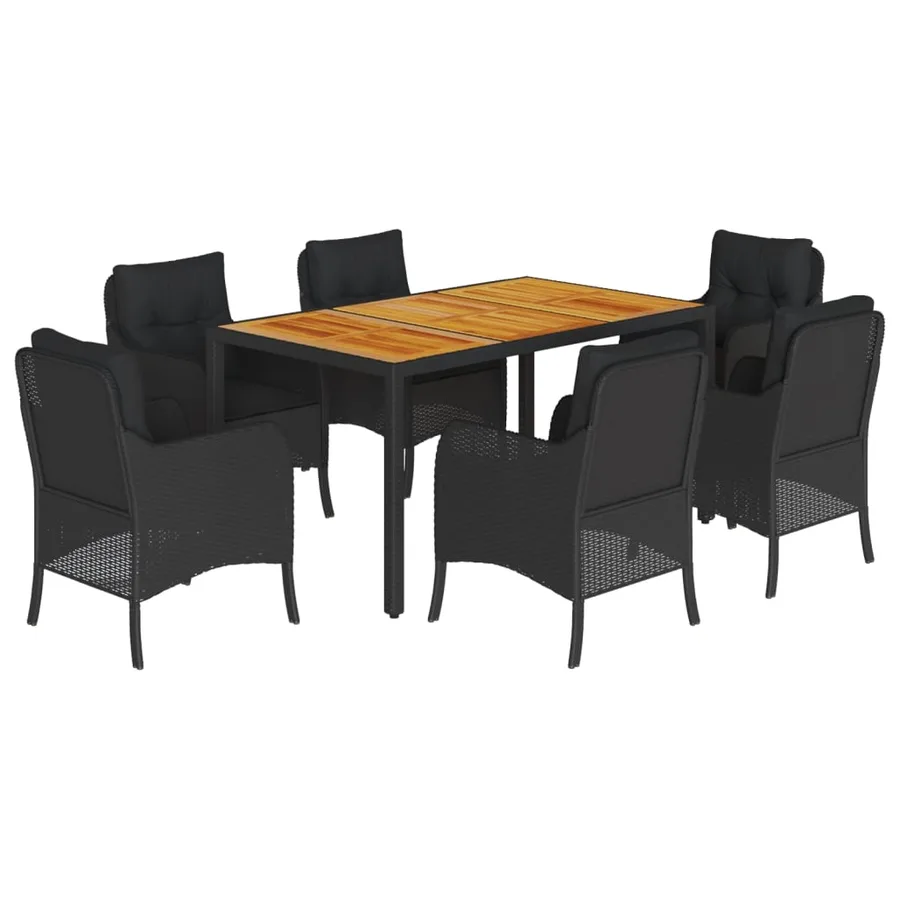 Ensemble à manger de jardin coussins 7pcs Noir Résine tressée - 2