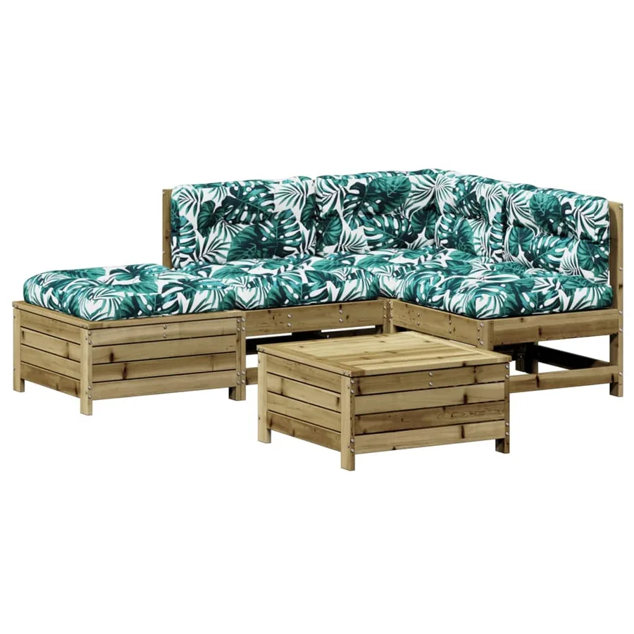 Salon de jardin 5 pcs avec coussins bois de pin imprégné - 2