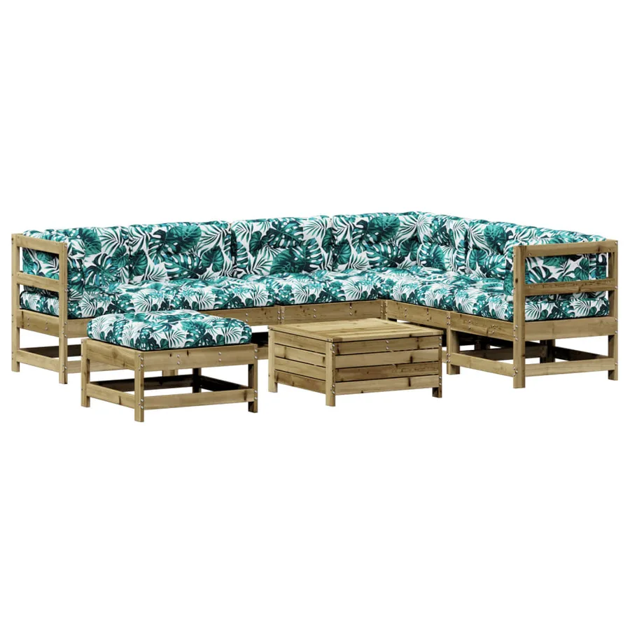 Salon de jardin 8 pcs avec coussins bois de pin imprégné - 2