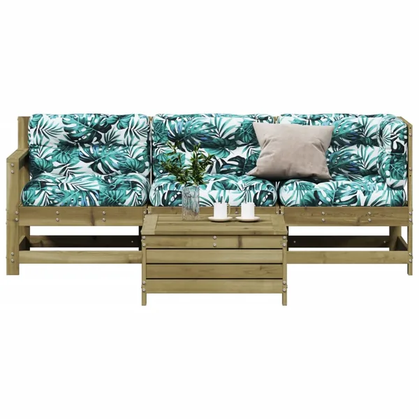 Salon de jardin 4 pcs avec coussins bois de pin imprégné