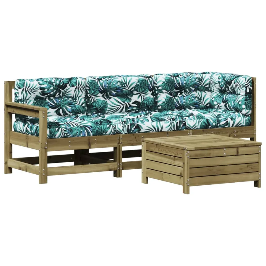 Salon de jardin 4 pcs avec coussins bois de pin imprégné - 2