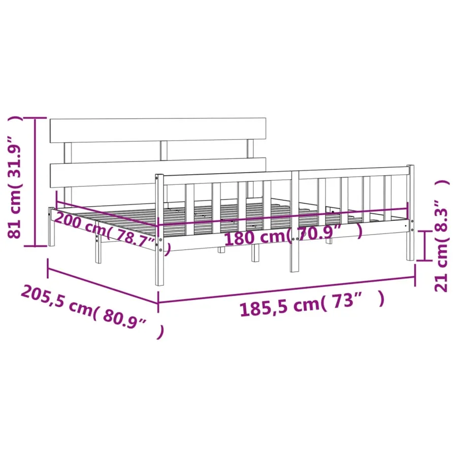 Cadre de lit sans matelas bois massif de pin - 12