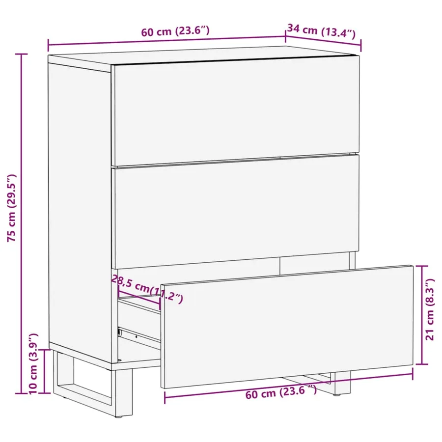 Buffet 60x34x75 cm bois d'acacia massif - 11