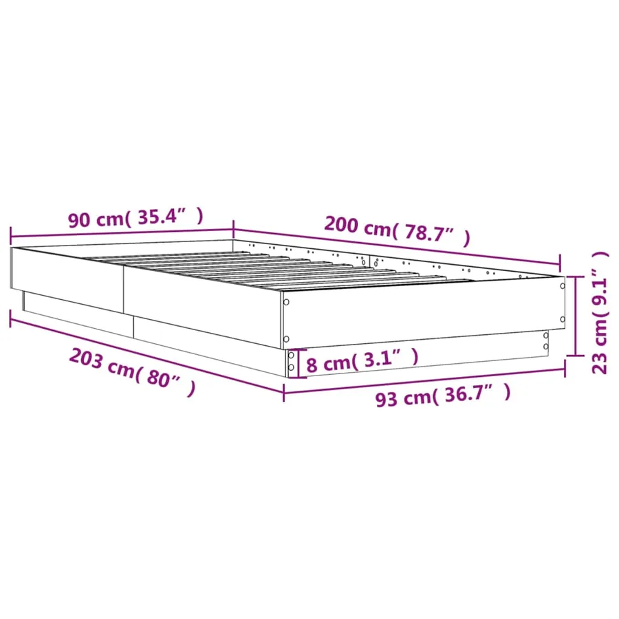 Cadre de lit sans matelas sonoma gris 90x200 cm - 9