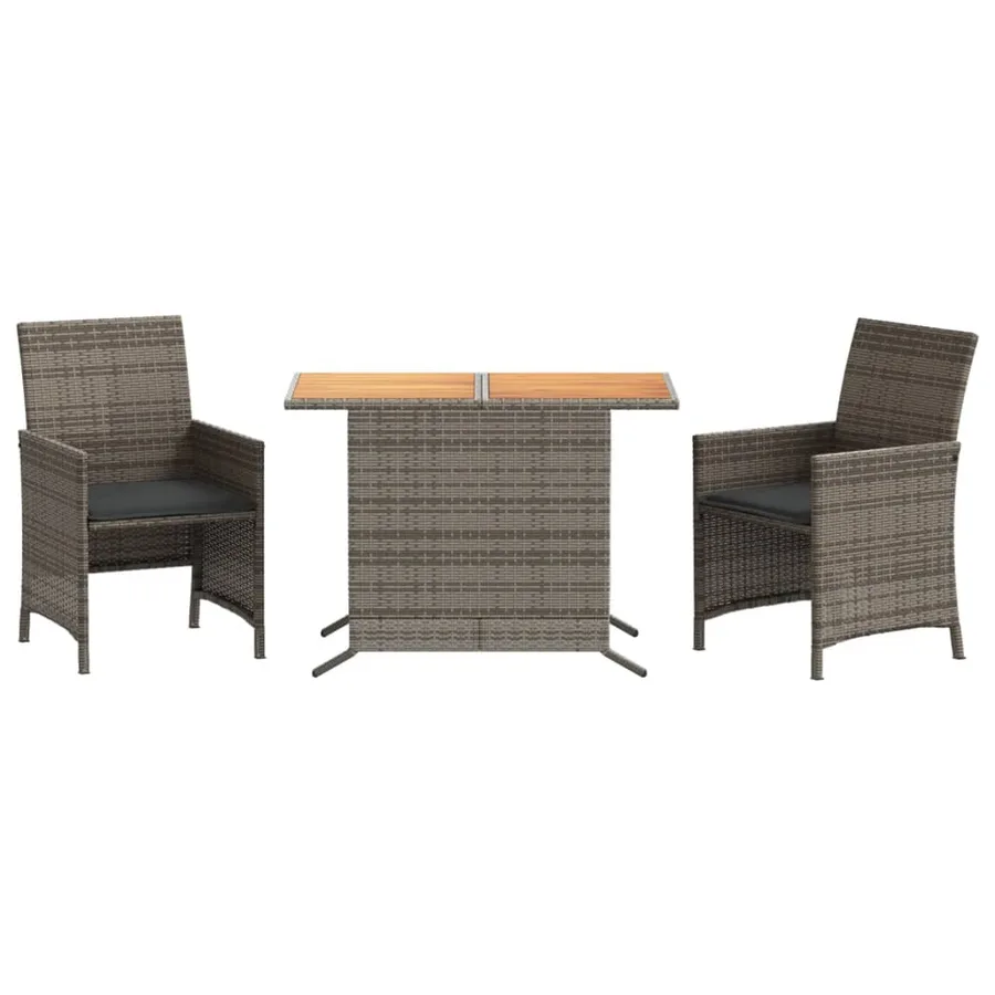 Ensemble de bistro 3 pcs avec coussins gris résine tressée - 2