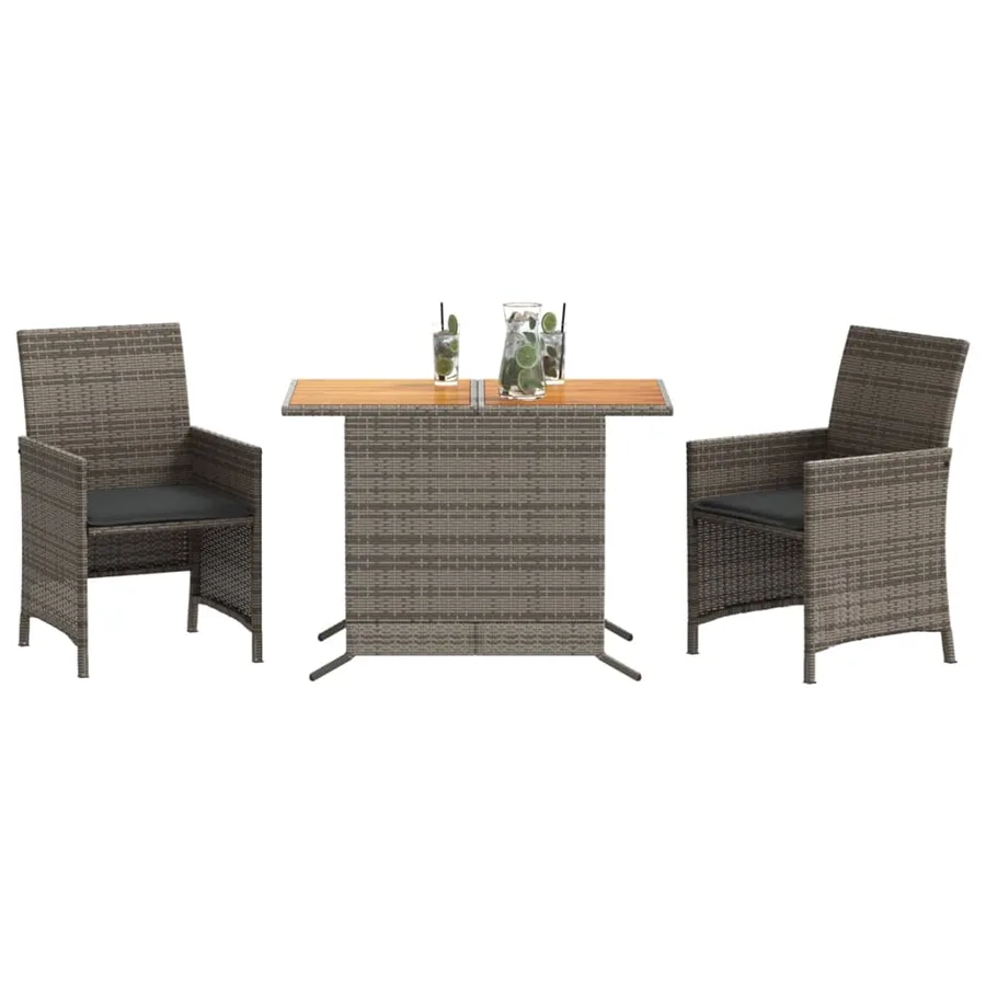 Ensemble de bistro 3 pcs avec coussins gris résine tressée - 3