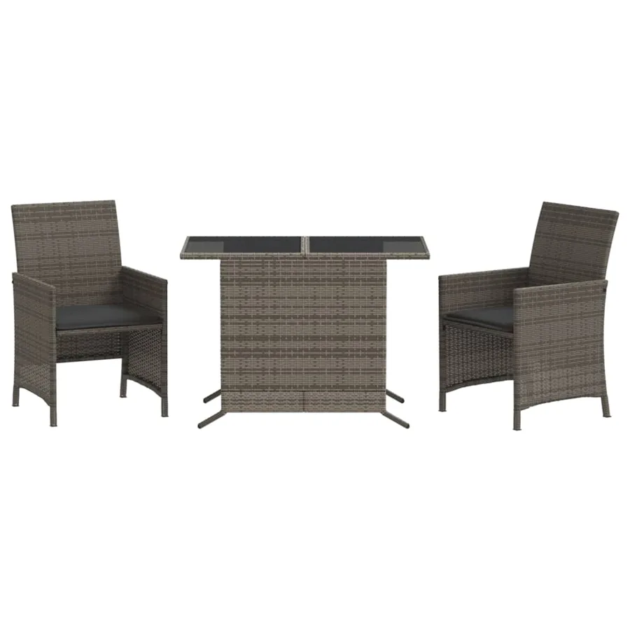Ensemble de bistro 3 pcs avec coussins gris résine tressée - 2