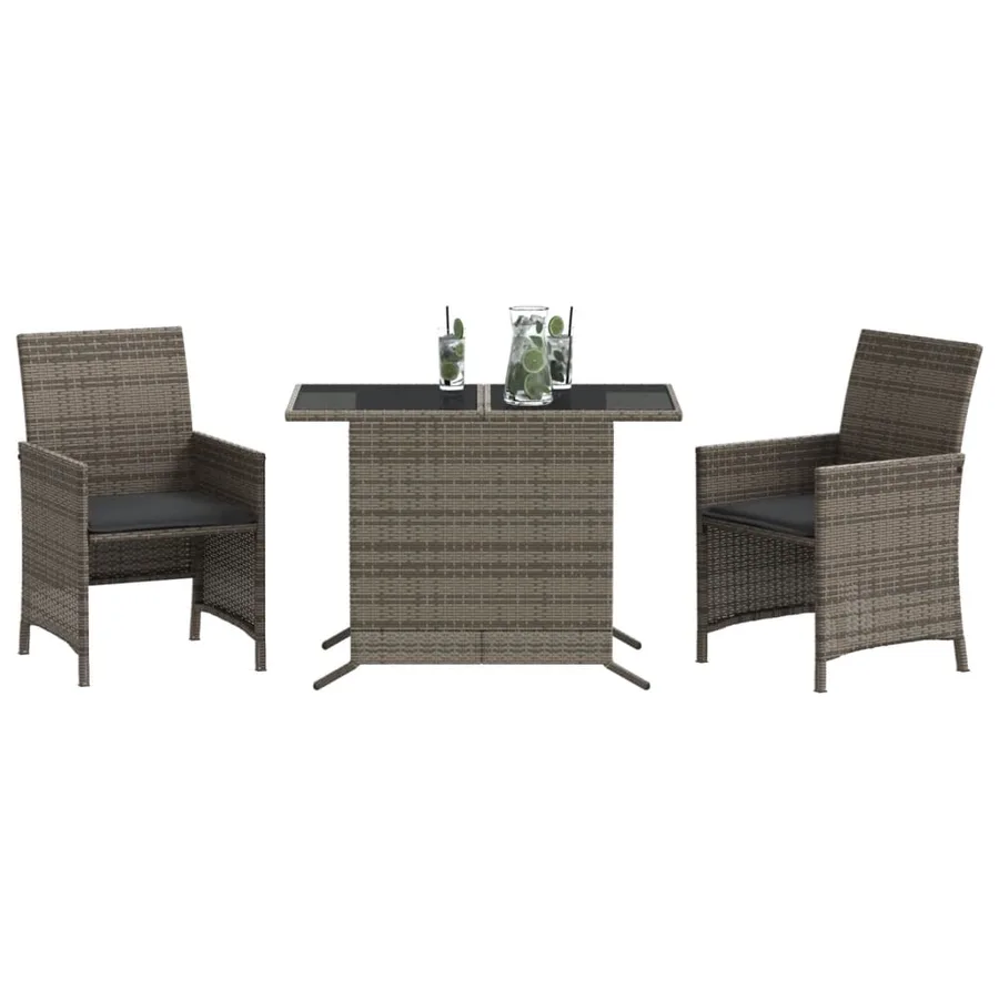 Ensemble de bistro 3 pcs avec coussins gris résine tressée - 3