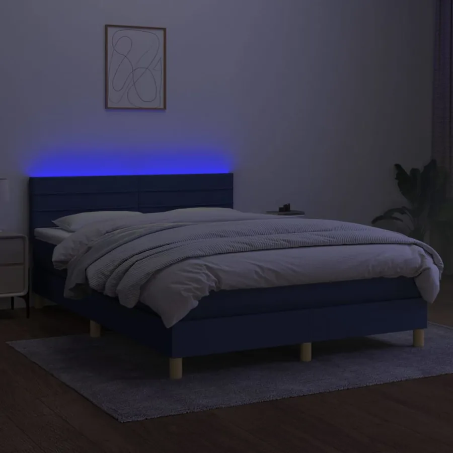 Sommier à lattes de lit avec matelas LED Bleu 140x200 cm Tissu - 3