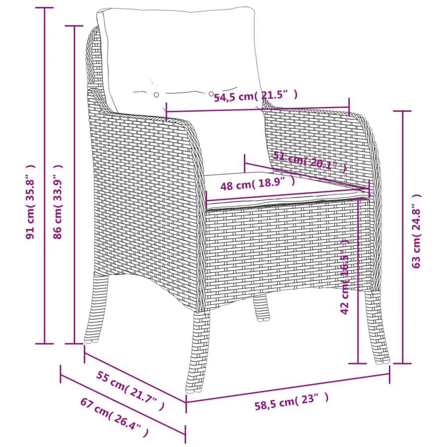 Chaises de jardin avec coussins lot de 2 noir résine tressée - 10
