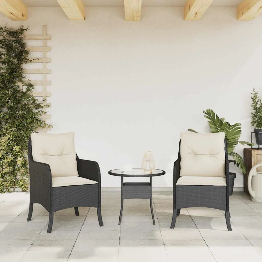 Chaises de jardin avec coussins lot de 2 noir résine tressée - 3