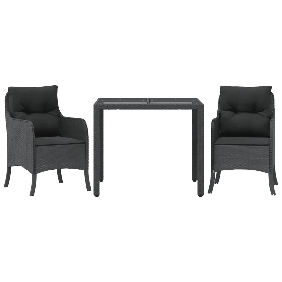 Ensemble à manger de jardin avec coussins 3 pcs Noir - 2