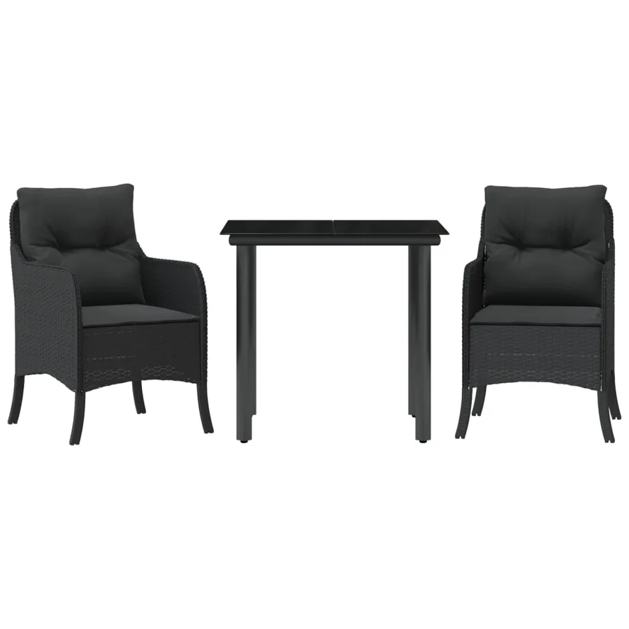 Ensemble à manger de jardin avec coussins 3 pcs Noir - 2