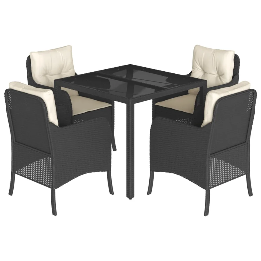 Ensemble à manger de jardin coussins 5pcs Noir Résine tressée - 2