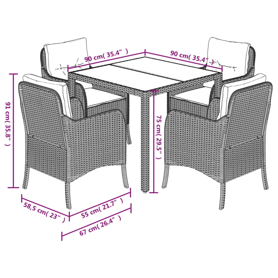 Ensemble à manger de jardin coussins 5pcs Noir Résine tressée - 7