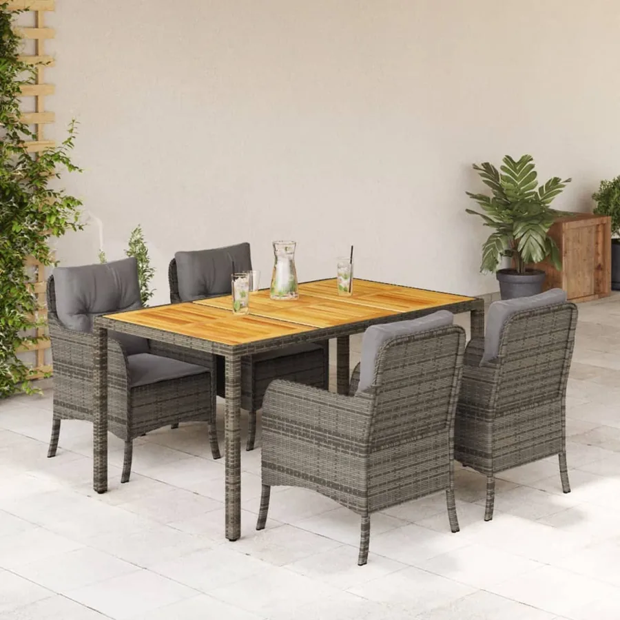 Ensemble à manger de jardin 5 pcs coussins gris résine tressée