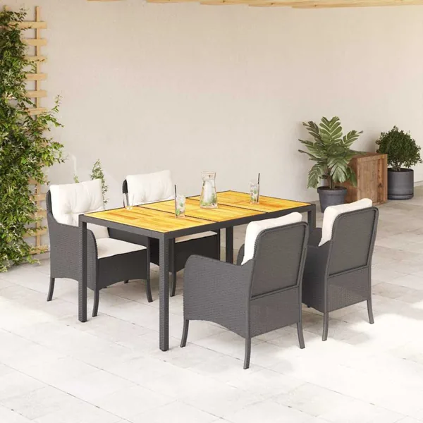 Ensemble à manger de jardin coussins 5pcs Noir Résine tressée