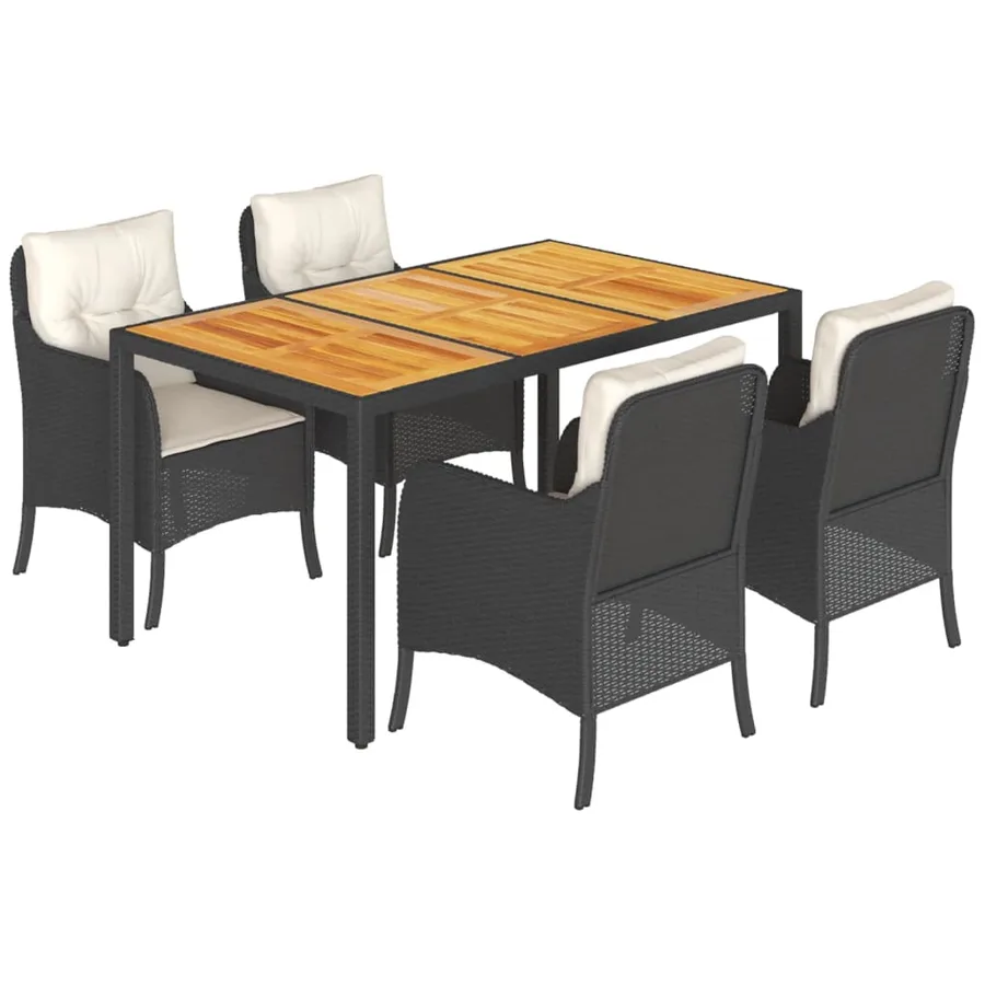 Ensemble à manger de jardin coussins 5pcs Noir Résine tressée - 2