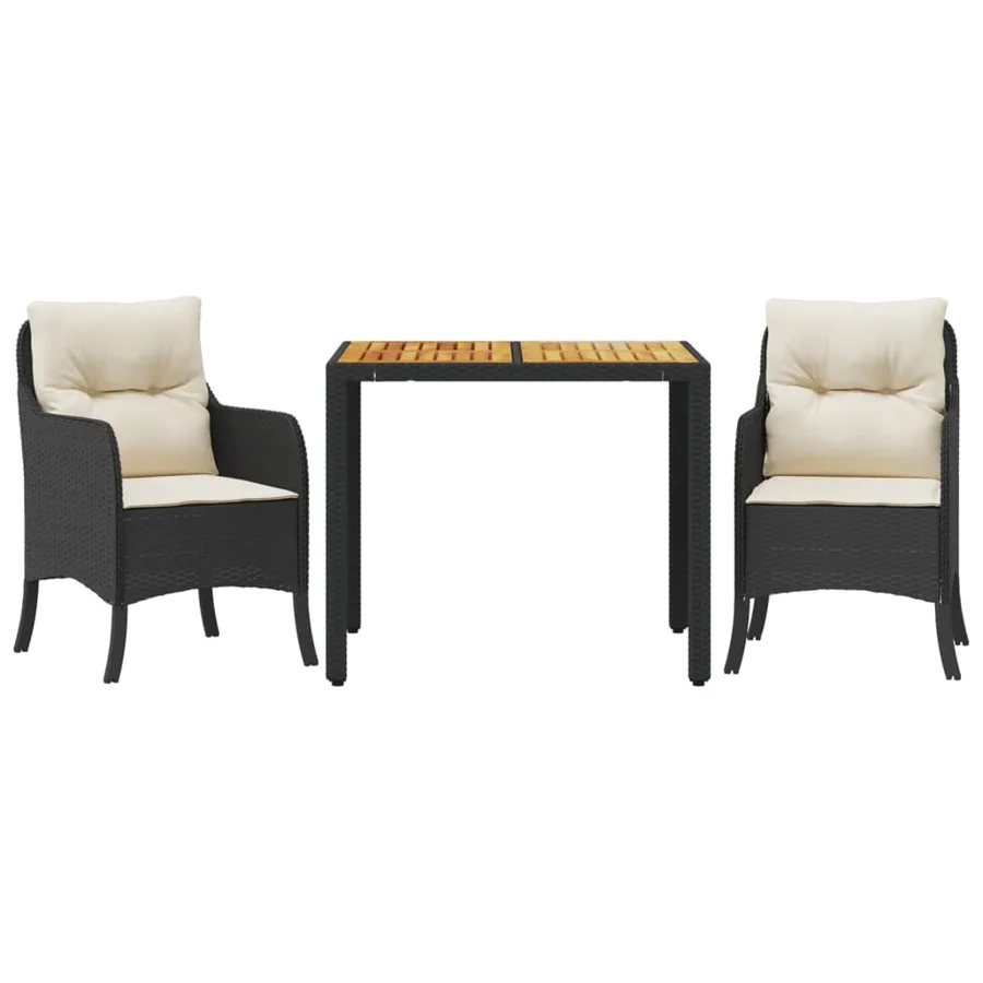 Ensemble à manger de jardin avec coussins 3 pcs Noir - 2