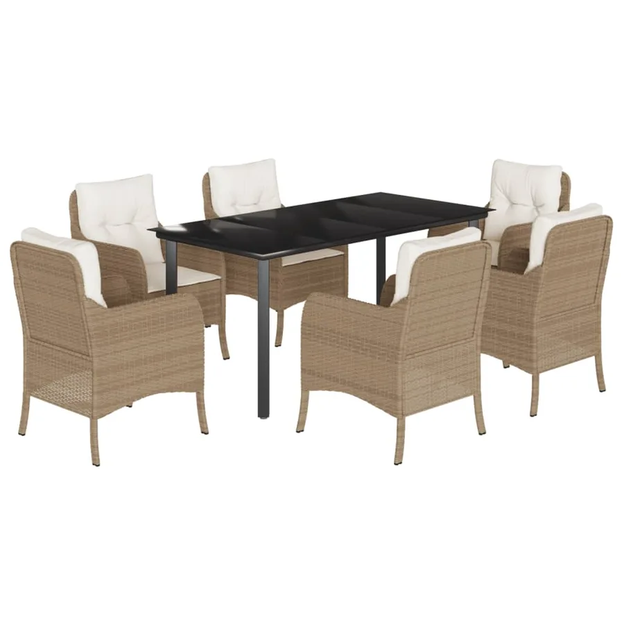 Ensemble à manger de jardin et coussins 7 pcs beige poly rotin - 2