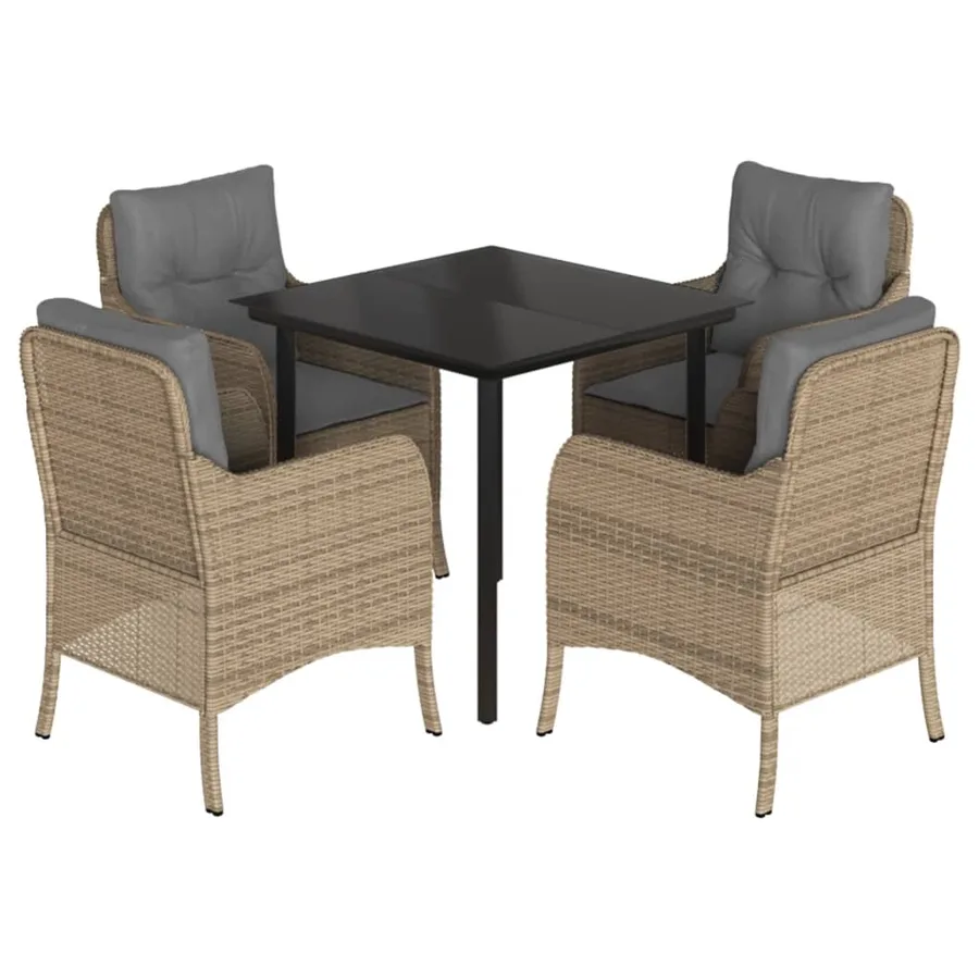 Ensemble à manger de jardin avec coussins 5pcs Beige poly rotin - 2